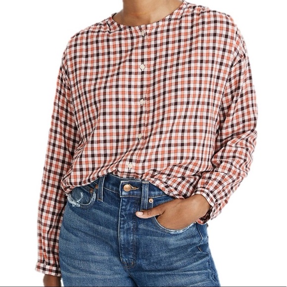 Madewell Meadow Plaid Check High Low Shirt Large - Picture 1 of 4